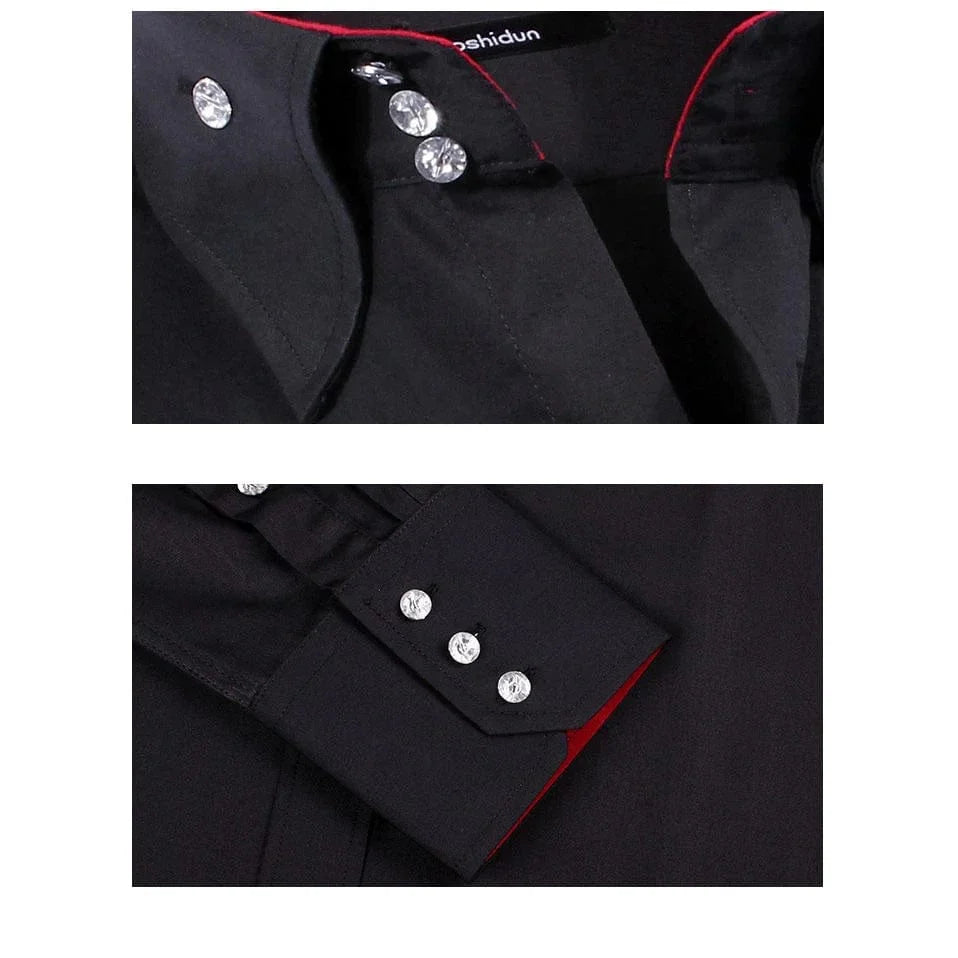 White men's slim fit dress shirt with long sleeves, button-down collar, perfect for formal or business casual wear.
