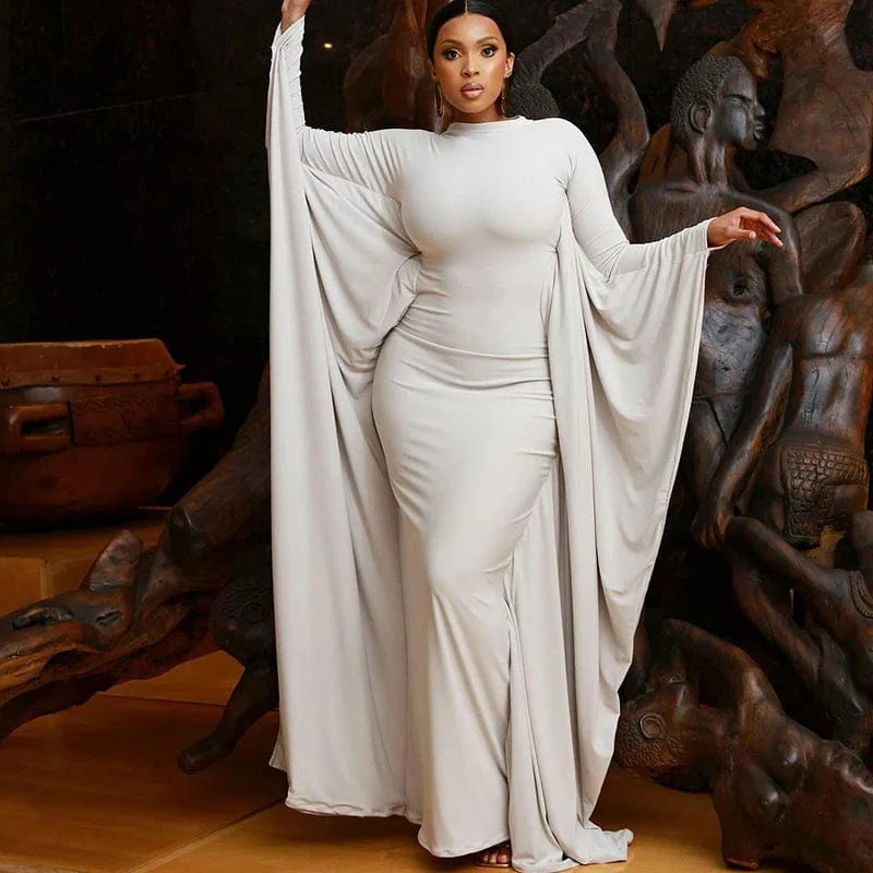 Elegant VYTB Women's slim batwing sleeve floor-length party dress in solid color with O-neck, perfect for club or special occasions.