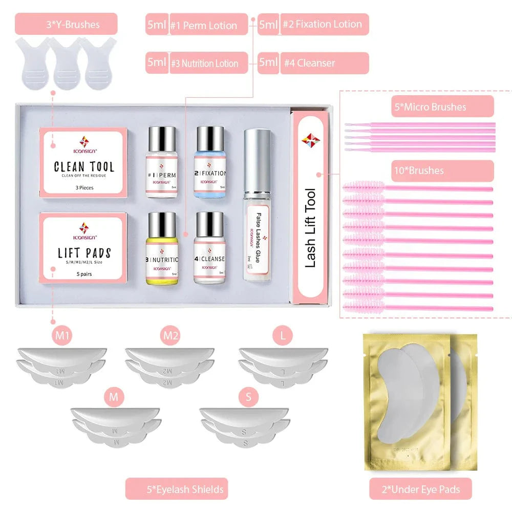 ICONSIGN Lash Lift Kit by Showlu Fashion Store, professional eyelash perming kit with eye pads for long-lasting lifted lashes.