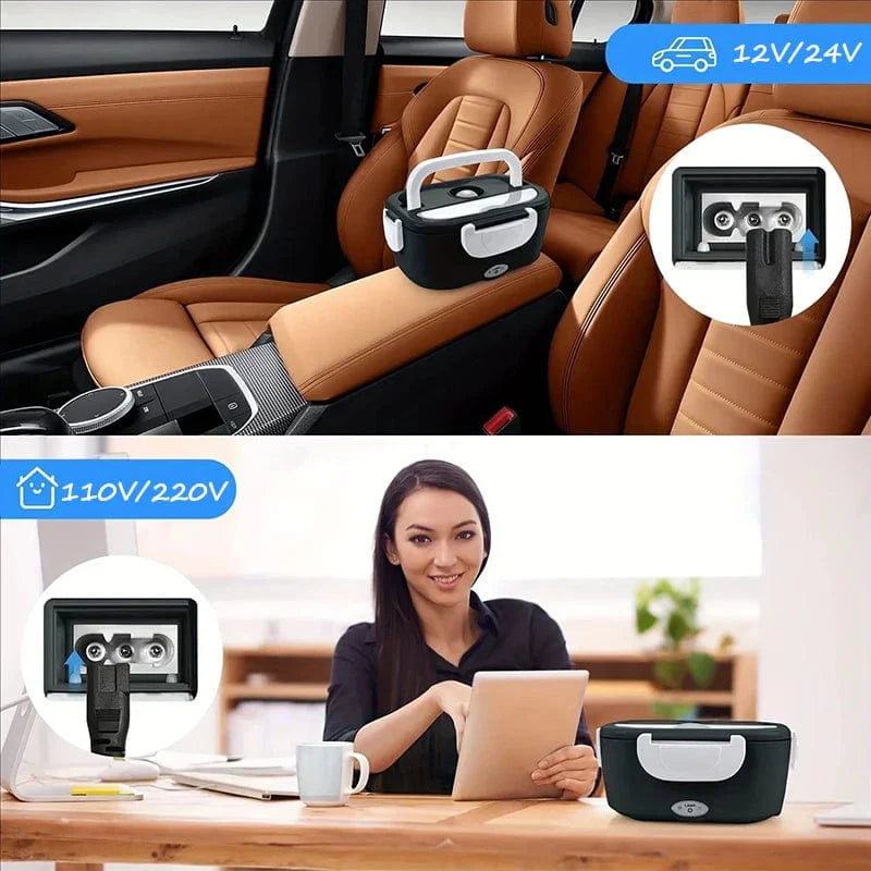 Showlu Electric Heated Lunch Box with stainless steel container, suitable for car, office, or travel use.