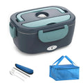 Showlu electric heated lunch box in black, stainless steel food warmer for car and home use with dual voltage options.