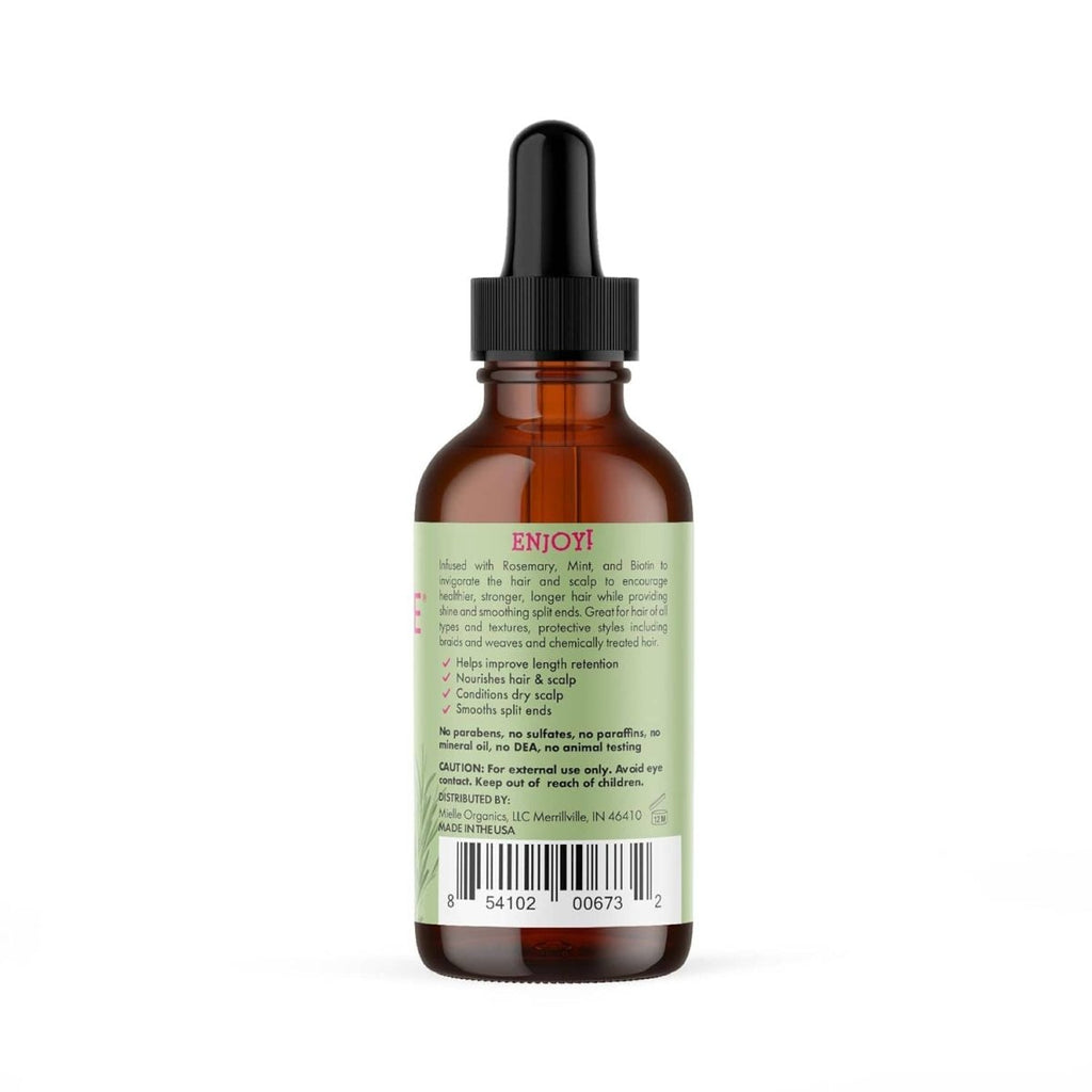 Mielle Organics Rosemary Mint Hair Strengthening Oil with Biotin in 2oz bottle, suitable for all hair types, featuring rosemary and mint.