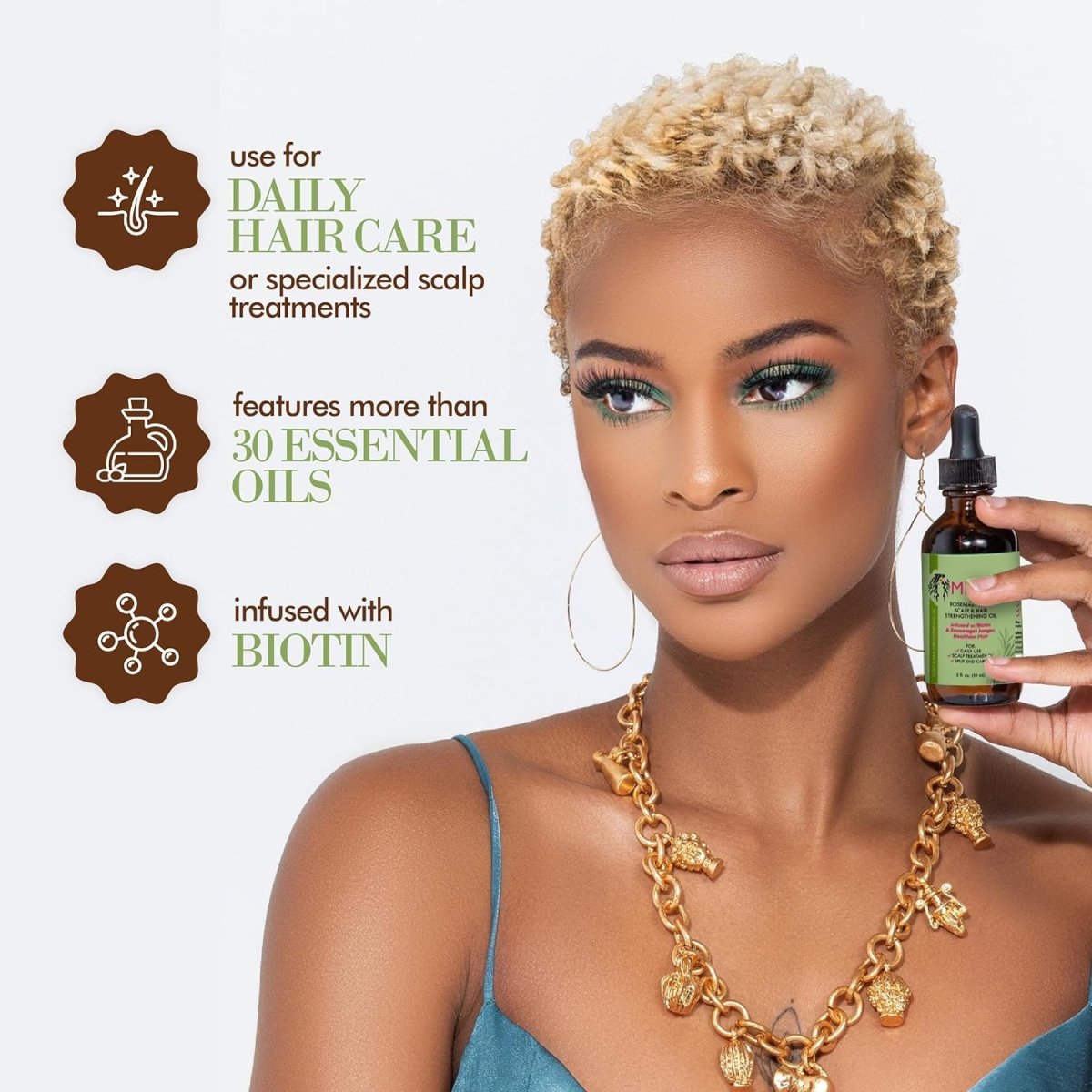 Mielle Organics Rosemary Mint Hair Strengthening Oil with Biotin in 2oz bottle, suitable for all hair types, featuring rosemary and mint.