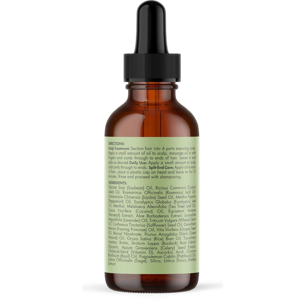 Mielle Organics Rosemary Mint Hair Strengthening Oil with Biotin in 2oz bottle, designed for all hair types, visible in the image.