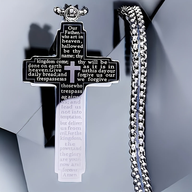 Showlu Fashion stainless steel cross pendant necklace with 18K gold plating, featuring a sleek, polished design on a chain.