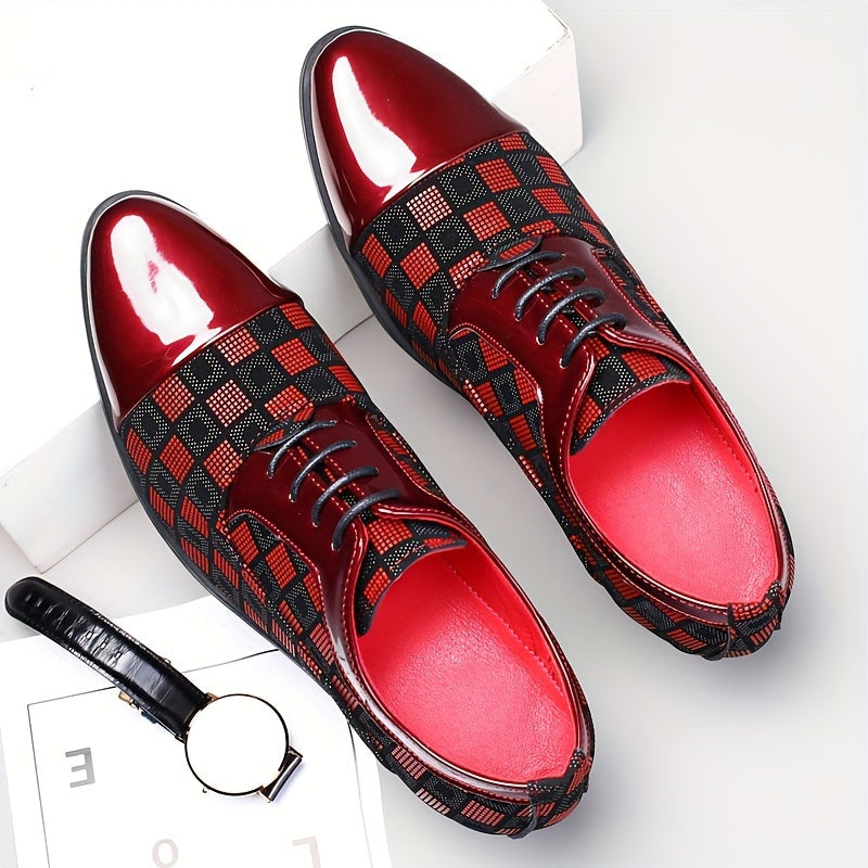 SHOWLU Men's casual business shoes in solid black PU leather, low top Oxford style with sleek design and laced front.
