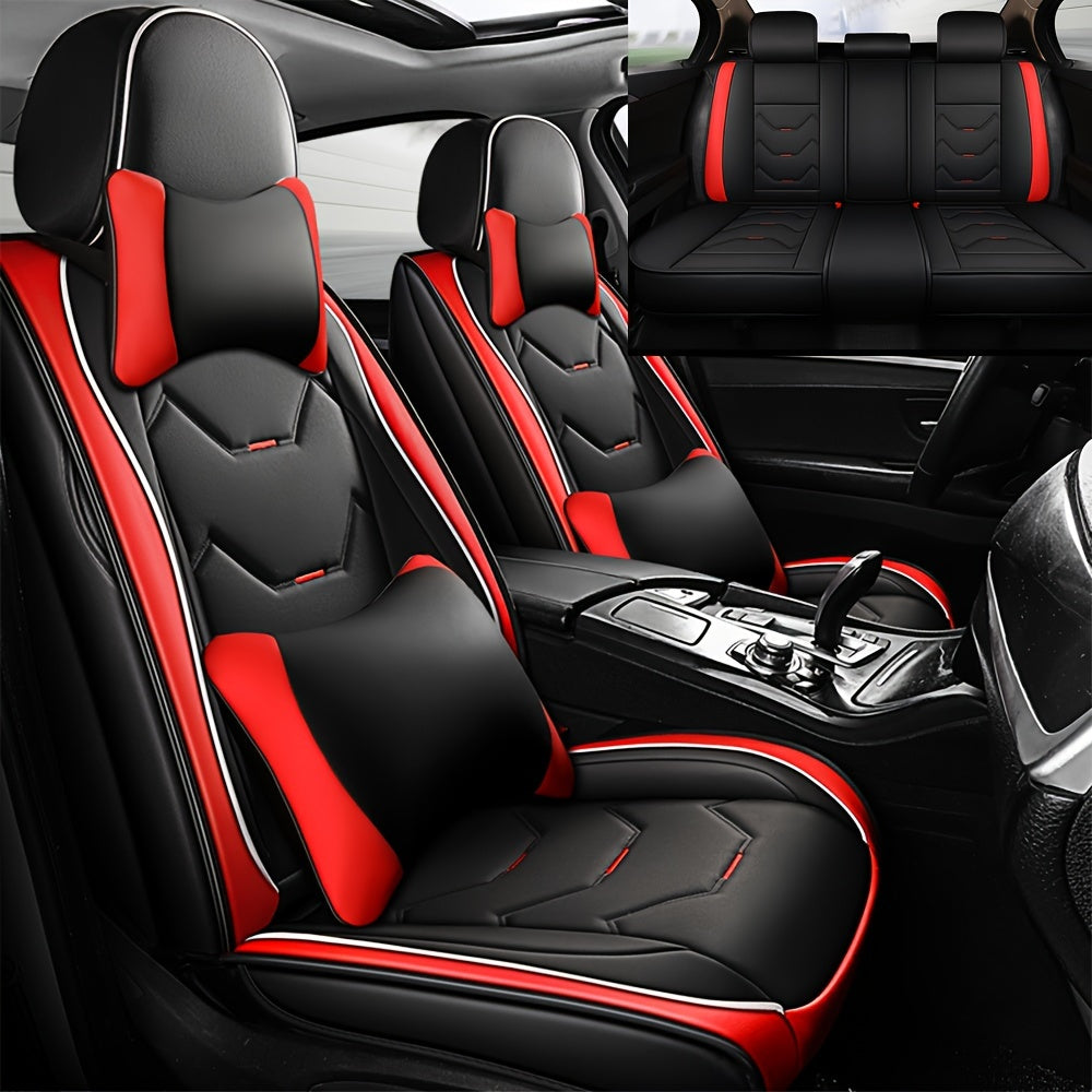 Showlu Fashion faux leather car seat covers for 5-seat vehicles, universal fit, shown on car seats with a sleek black finish