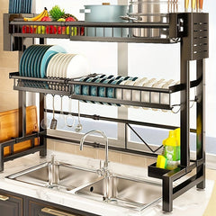 1pc Countertop Dish Storage Drainage Rack Expandable Kitchen Sink Shelf Dish Rack Drainer Black Kitchen Organizer SHOWLU FASHION STORE