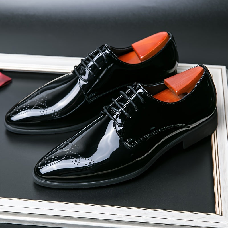 SHOWLU men's pointed toe lace-up dress shoes made of microfiber leather, stylish formal footwear for men.