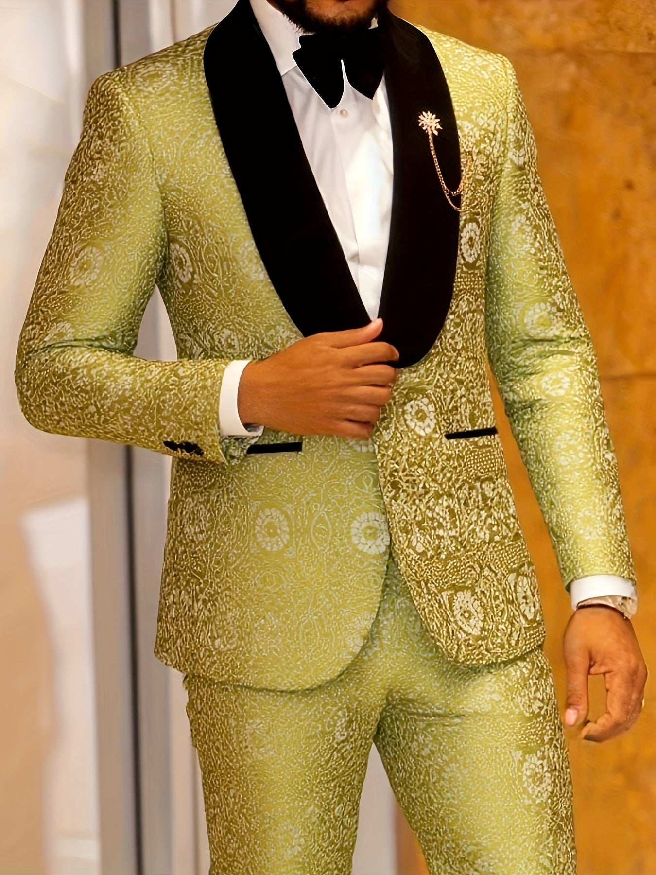 Slim fit black tuxedo suit for men by SHOWLU FASHION, embroidered 2-piece set with jacket and matching trousers.