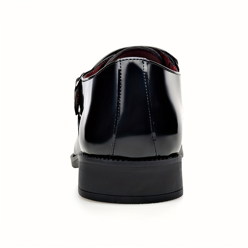SHOWLU FASHION men's casual buckle shoes in solid color PU leather, featuring a sleek design and comfortable fit.
