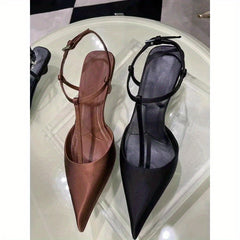 Women's Pointed Toe Sandals - Comfortable Low Heel Summer Pumps with PU Cover Upper & Rubber Sole, Versatile Black Dress Shoes for Casual & Formal Occasions, Chunky Heel Sandals, Elegant Shoe Design, Durable Footwear, Lightwe