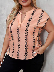 Plus size notched short sleeve blouse by Trendsi, featuring a stylish design with a notch neckline and comfortable fit.