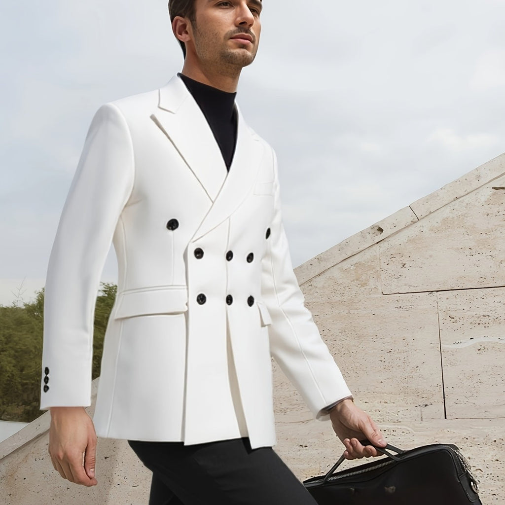 SHOWLU FASHION men's white solid tuxedo blazer, double-breasted jacket with classic lapels, tailored fit for formal occasions