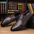 SHOWLU Men's pointed toe slip-on business shoes made of vintage PU leather, stylish and elegant for professional attire.