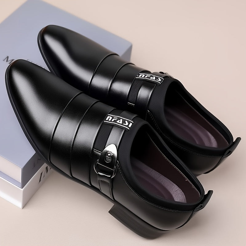 SHOWLU Men's formal business shoes with pointed toe and solid PU leather, stylish and professional footwear for men.