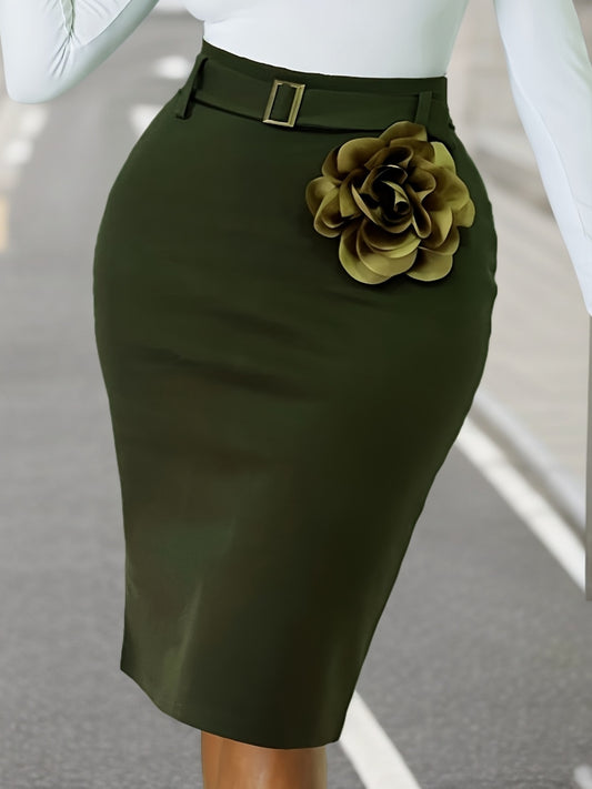Chic Floral Belted Bodycon Skirt - Figure-Flattering & Ventilated Split Back - Perfect for Spring & Summer - Stylish Womens Fashion Wardrobe Essential