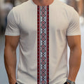 Men's SHOWLU geometric embroidery crew neck T-shirt in polyester featuring stylish pattern and modern design.