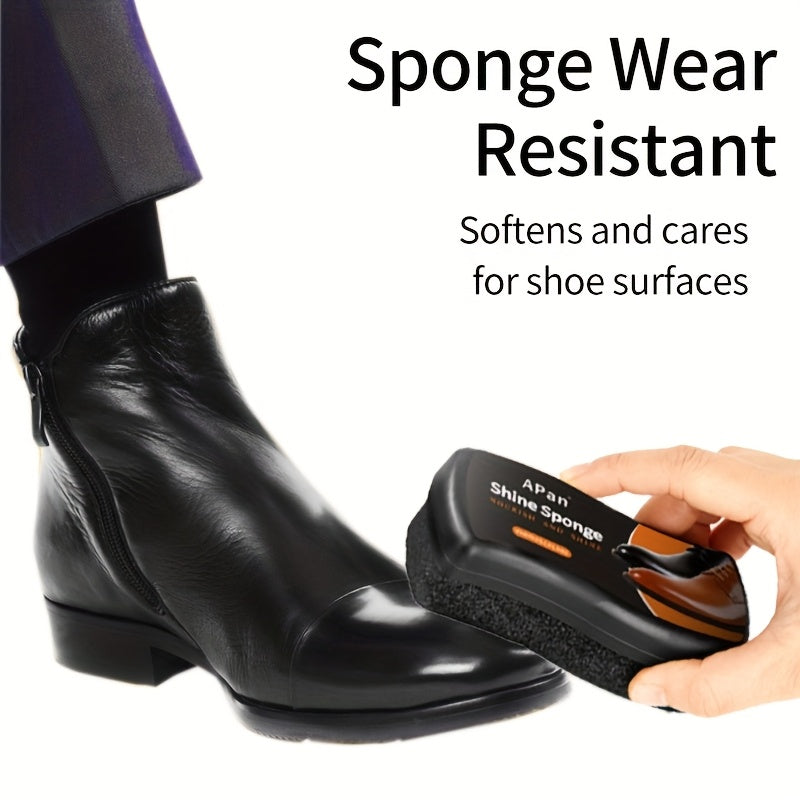 SHOWLU FASHION Quick Shoe Shine Sponge for faux leather, showing the sponge applicator and a polished shoe in the background.