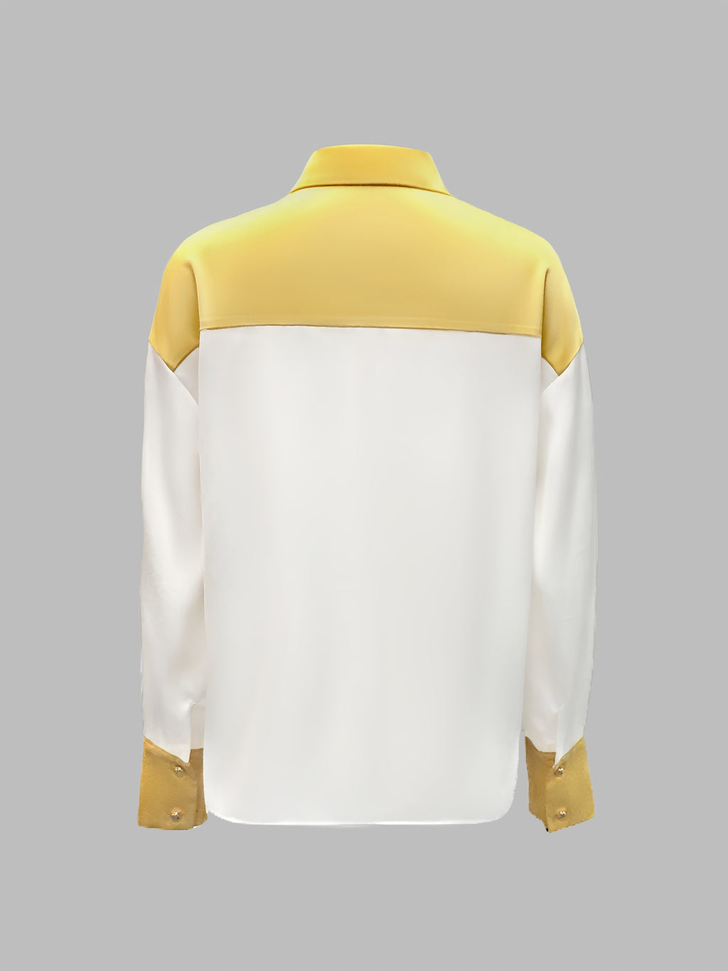 SHOWLU Women's color block button-front blouse in yellow and white, featuring a stylish casual design and long sleeves.