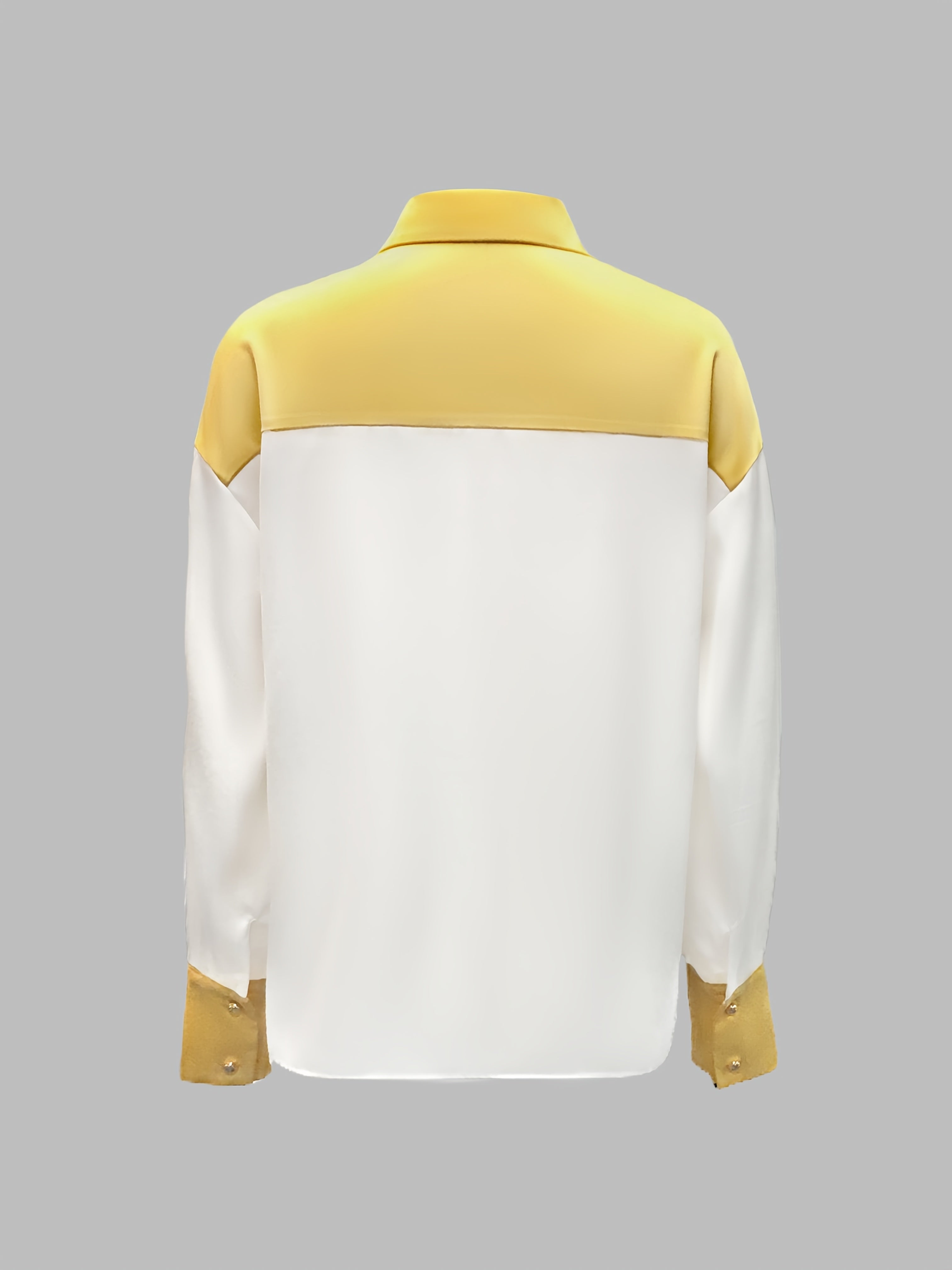 SHOWLU Women's color block button-front blouse in yellow and white, featuring a stylish casual design and long sleeves.