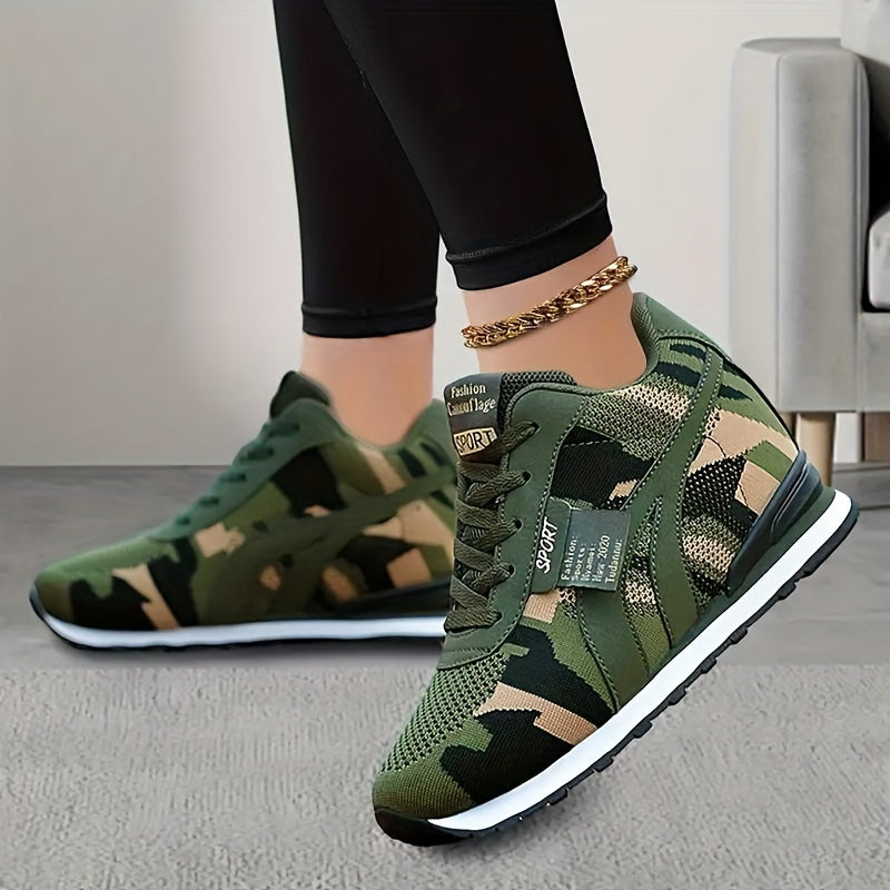 Camouflage lace-up sneakers for women by SHOWLU FASHION STORE, comfortable low-top shoes with stylish design and breathable material.