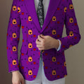 SHOWLU Men's cartoon face and stripes blazer with casual notch lapel, stylish men's blazer for smart casual wear