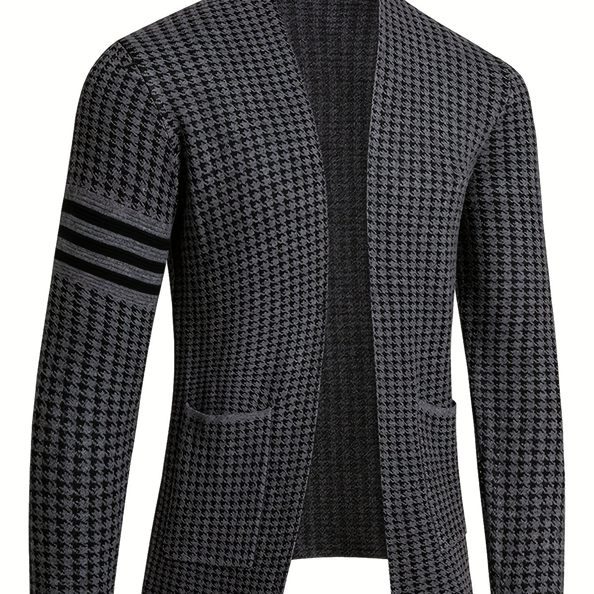 Men'S Chic Urban Knit Cardigan - Slim Fit, Long Sleeve, High-Stretch Fabric with Contrast Trim for Fall/Winter, Business Casual Outerwear