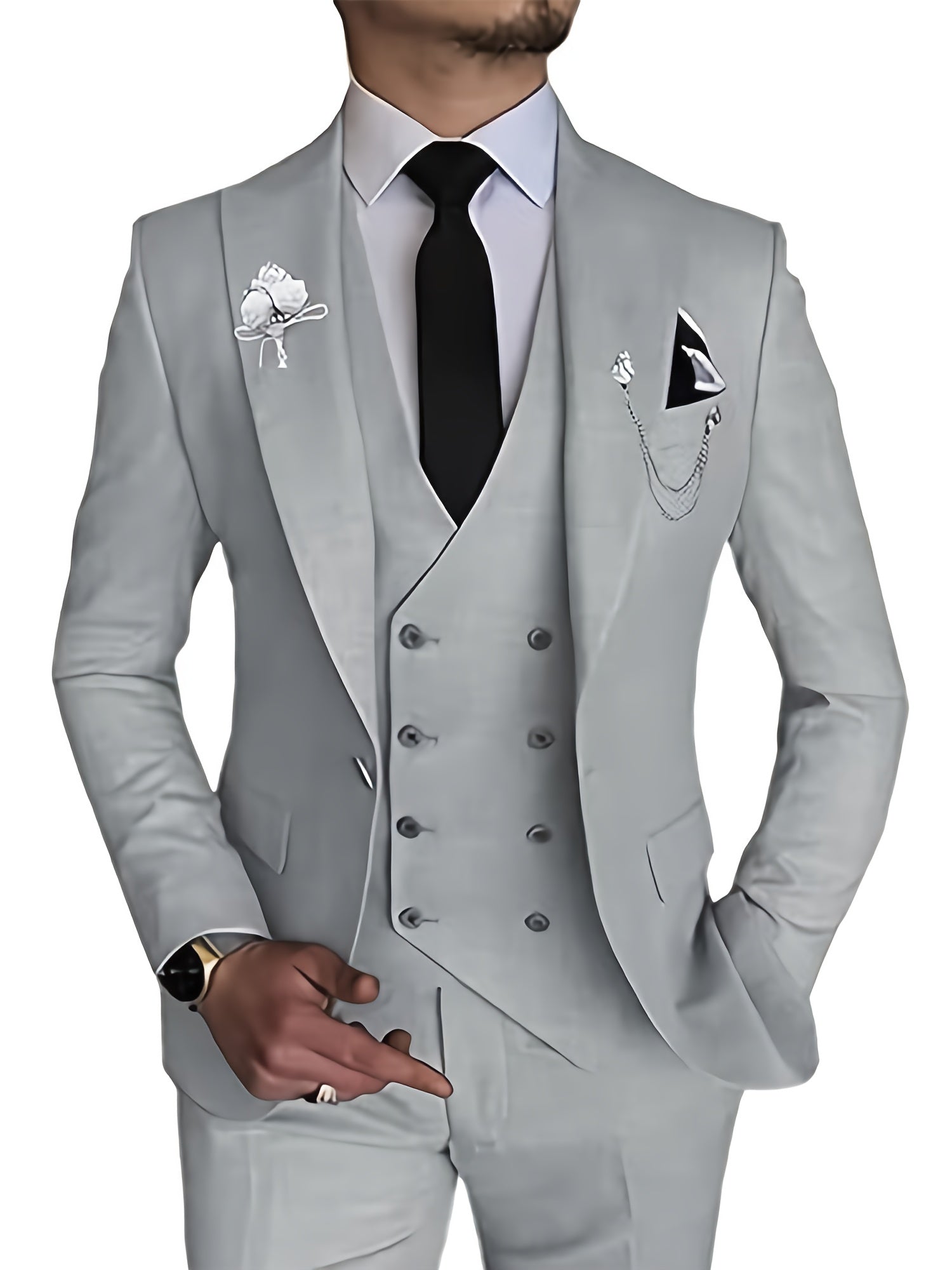 Men's slim fit black suit with matching tie, three-piece business tuxedo from SHOWLU FASHION STORE, featuring tailored jacket and trousers.