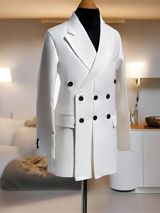Men Fashion Solid White Groom Tuxedo Blazer Notch Lapel Triple-Breasted Multi Buttons Jacket For Wedding Business Dinner Party