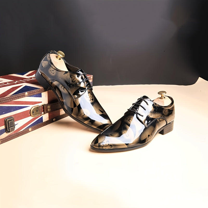 SHOWLU men's pointed-toe business shoes with floral crystal accents, formal loafers for elegant office or special occasions