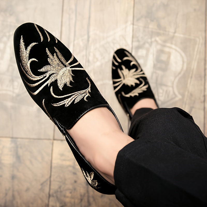 SHOWLU men's pointed toe slip-on business casual shoes in microfiber leather, shown in black with sleek design.