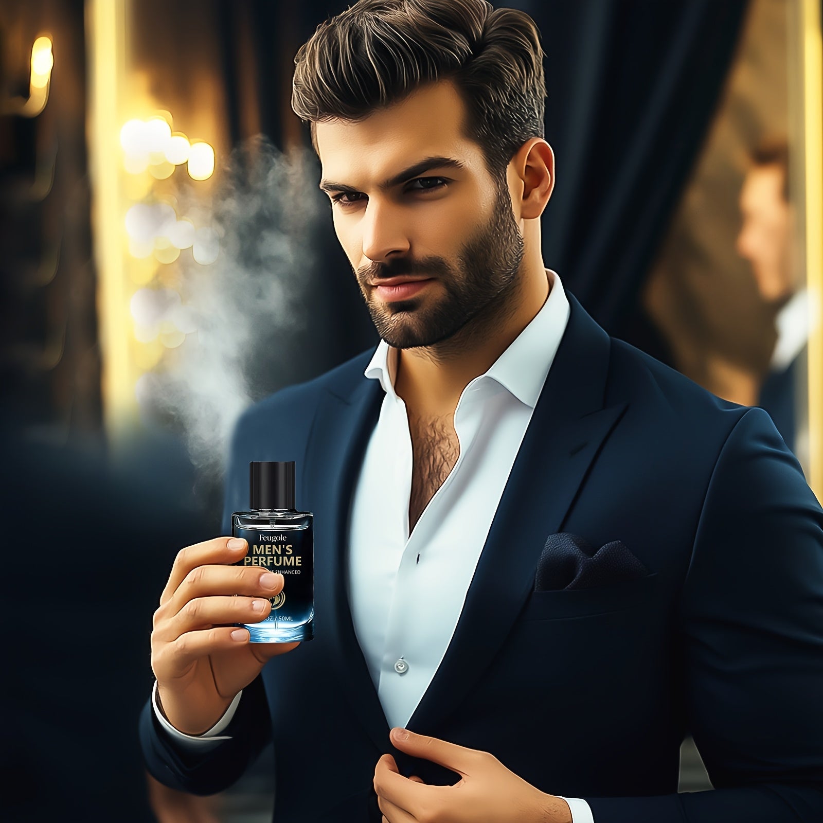 SHOWLU FASHION Pheromone Cologne for Men with long-lasting floral scent, featuring a sleek bottle and elegant packaging.