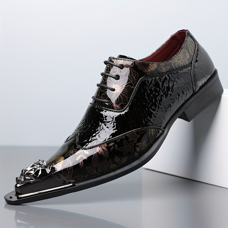 QRLQRL Men's British Style s - PU Low-Top Lace-Up Formal & Casual Shoes with Iron Toe, Pointed Toe Low Heel (No Block Heel) - Wedding, Office, Daily Wear - All-Season Versatile British-Inspired Footwear