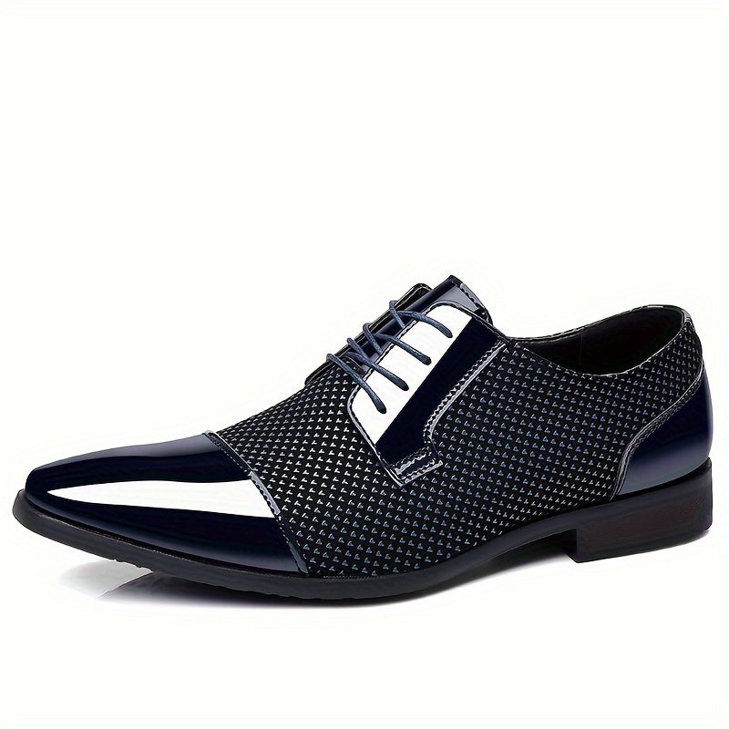 SHOWLU Men's Oxford dress shoes in black and white PU leather with lace-up design, stylish formal footwear.