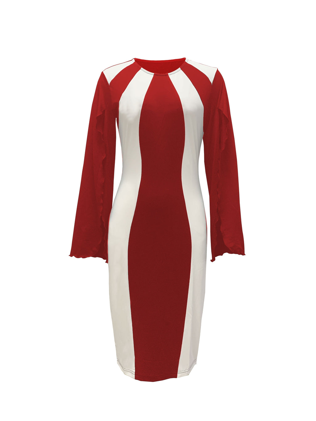 SHOWLU Color Block Bodycon Dress featuring black and white split cuffs and knit fabric, form-fitting and stylish.