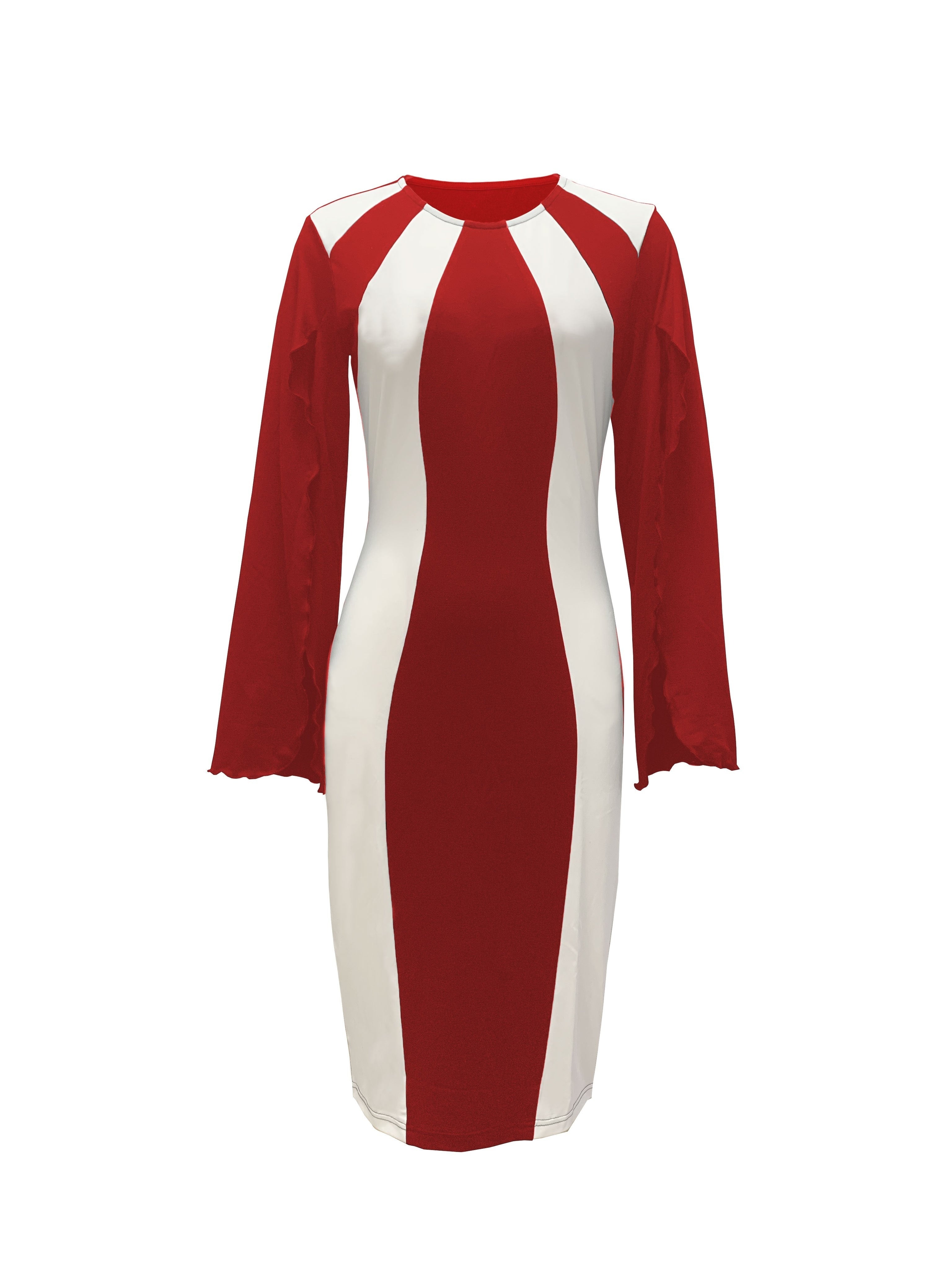 SHOWLU Color Block Bodycon Dress featuring black and white split cuffs and knit fabric, form-fitting and stylish.