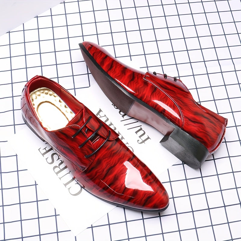 Blue ripple glossy pointed toe men's dress shoes by SHOWLU FASHION STORE, highlighting the sleek design and shiny finish.