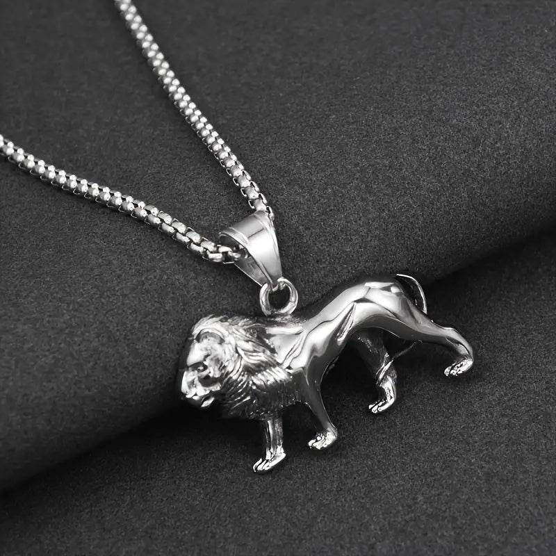 Showlu 18K gold plated lion pendant necklace set with stainless steel chain, featuring a detailed lion head pendant.