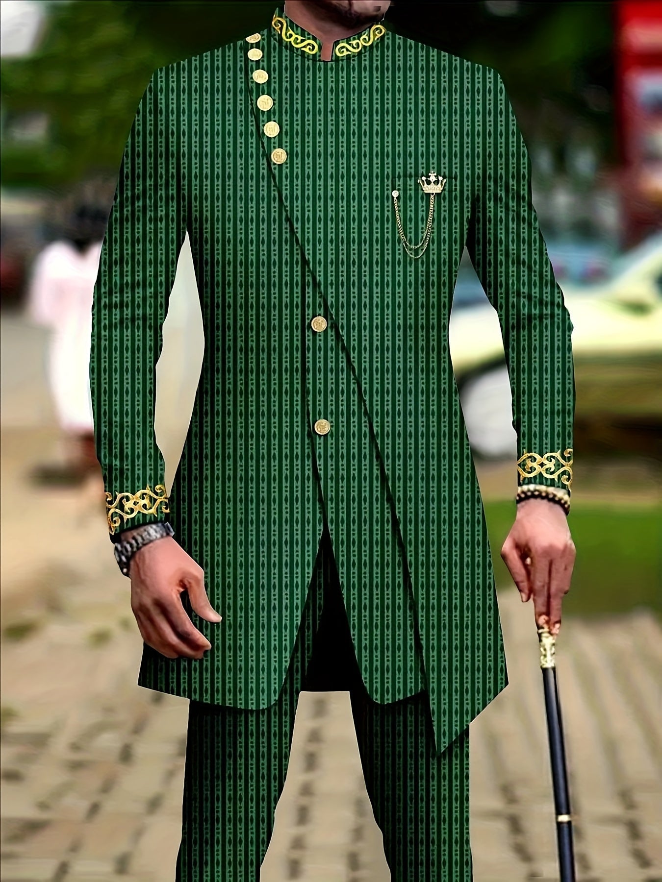 SHOWLU FASHION men's plaid casual two-piece suit with loose fit woven set, featuring a plaid jacket and matching trousers.