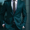 SHOWLU men's solid color two-piece suit featuring a regular fit business tuxedo, with jacket and trousers shown.