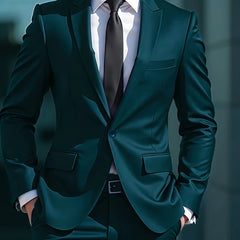 Men'S Solid Color Two-Piece Suit, Regular Fit Pants, Suitable for Business and Wedding Parties Elegant Classic Style