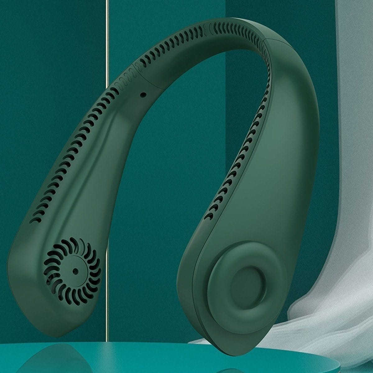 Doba bladeless neck fan worn around neck, portable USB rechargeable hands-free fan for cooling and hands-free comfort.