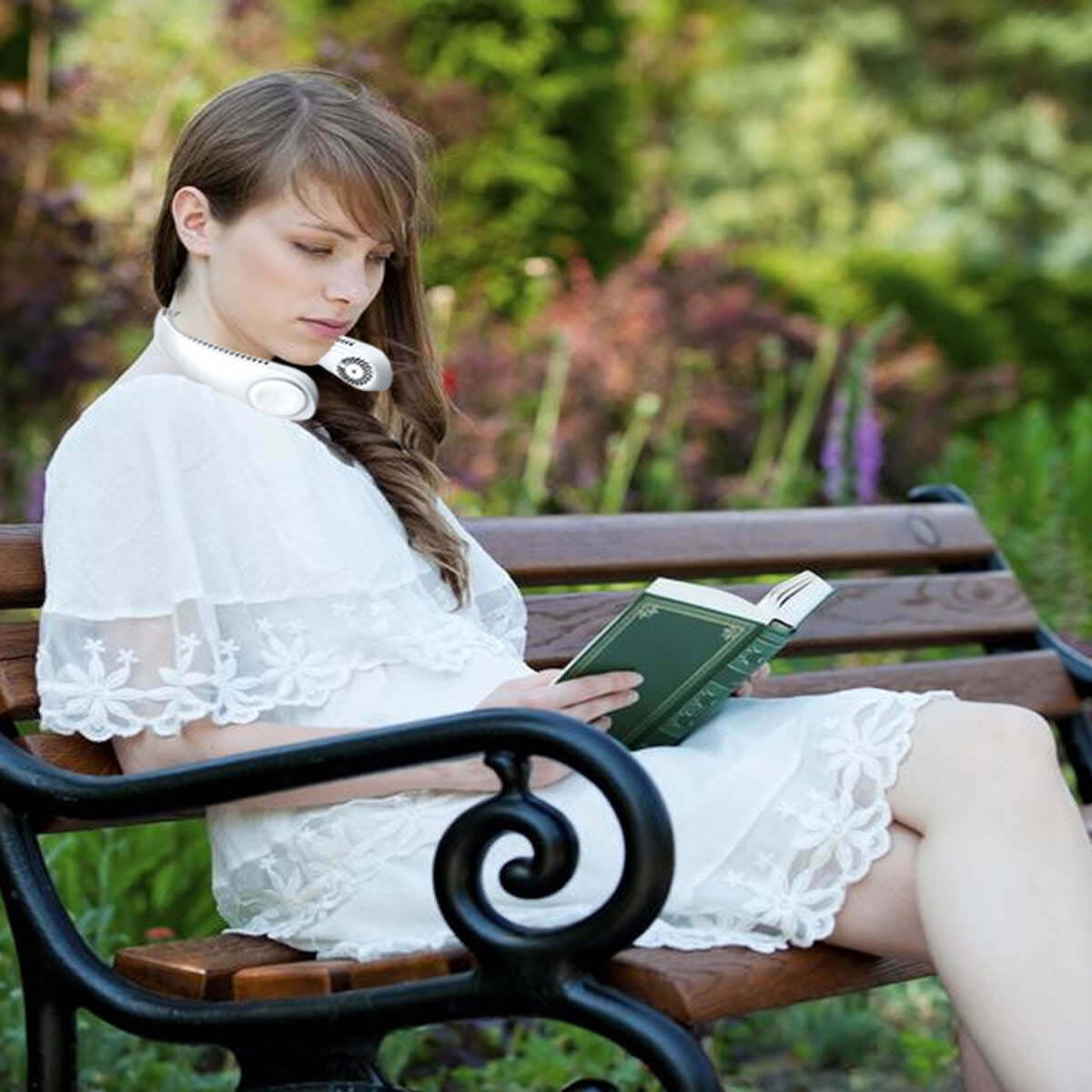 Doba bladeless neck fan, portable USB rechargeable hands-free fan worn around the neck for cooling comfort.