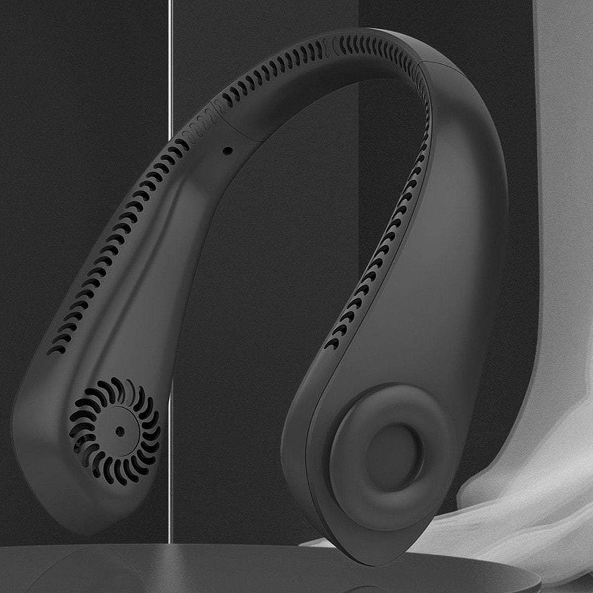 Doba bladeless neck fan worn around the neck, portable USB rechargeable hands-free fan for cooling and personal comfort.