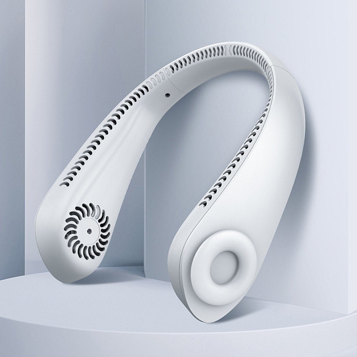 Doba bladeless neck fan worn around the neck, portable USB rechargeable hands-free fan for cooling and personal comfort.