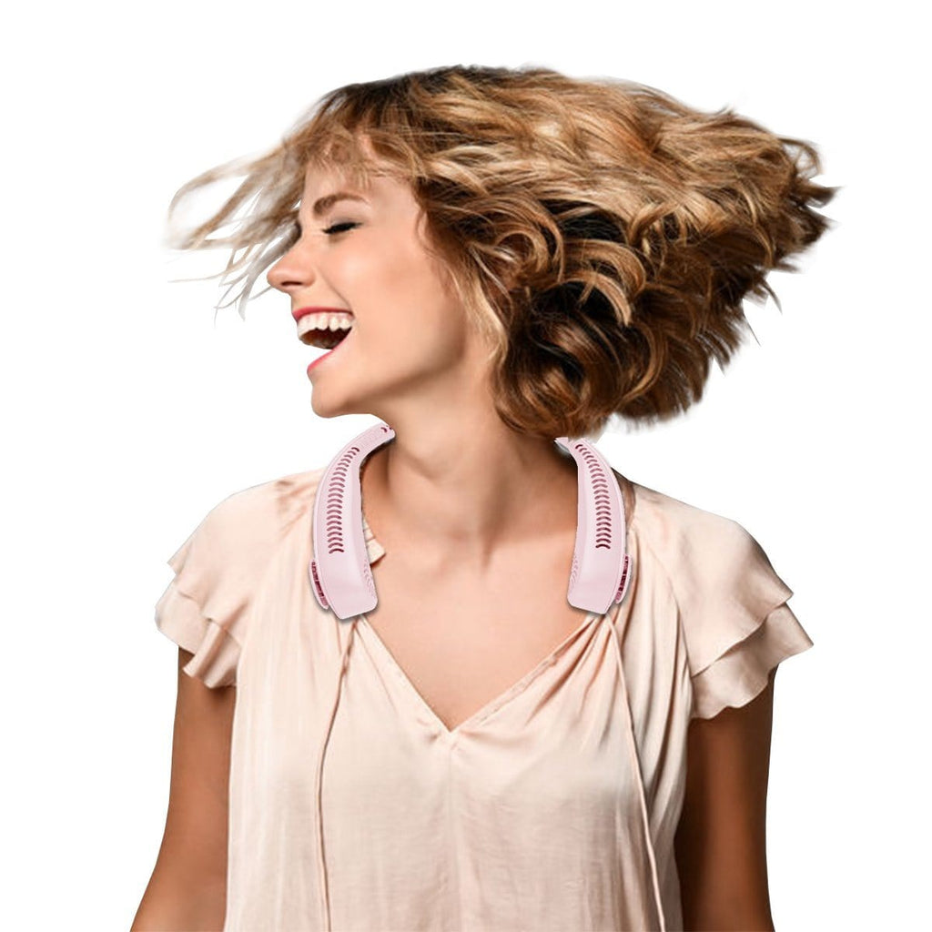 Doba bladeless neck fan, portable USB rechargeable hands-free fan worn around the neck for cooling and personal comfort.