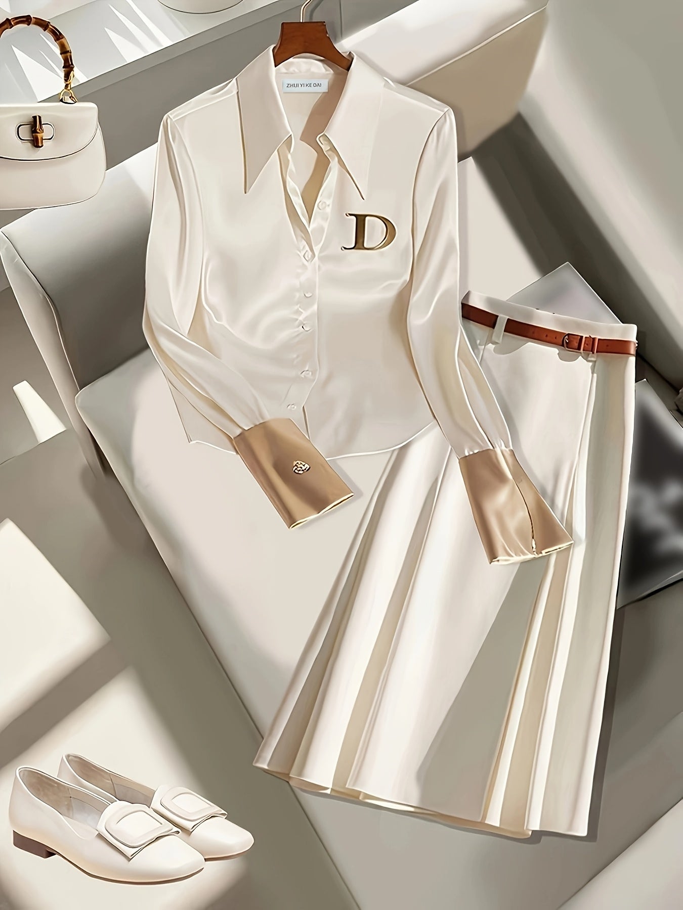 Elegant long sleeve formal shirt for women with zipper detail from SHOWLU FASHION STORE, shown in a stylish, fitted design.