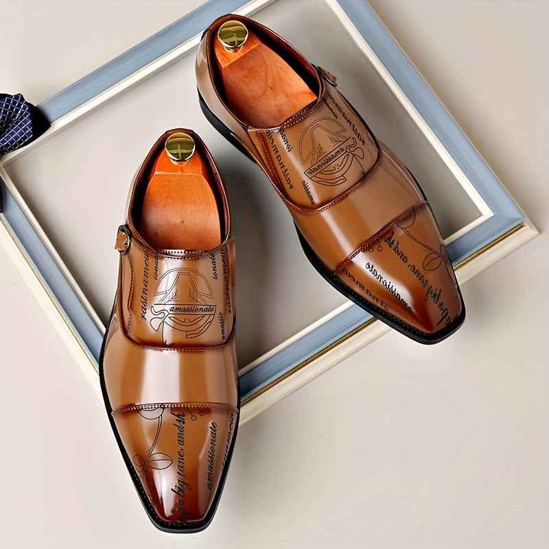 SHOWLU FASHION Men's casual buckle shoes in solid color PU leather, featuring a sleek design and comfortable fit.