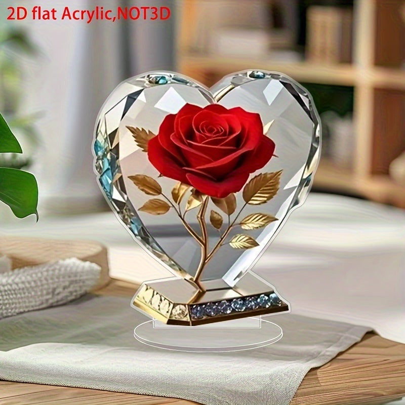 Red acrylic Bohemian heart statue by Showlu Fashion Store, decorative desktop ornament with a romantic rose design.